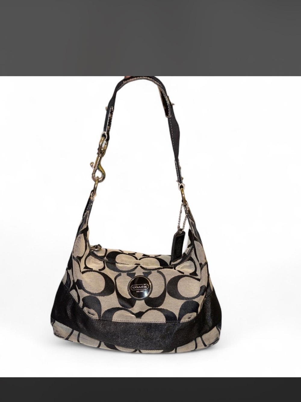 Coach Signature Canvas Shoulder Bag in Khaki and Black
